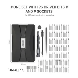 JAKEMY JM-8177 정밀 스크루드라이버 세트, 마그네틱 비트, 알루미늄 합금 핸들, 다기능 휴대폰 태블릿 오프닝 수리 도구