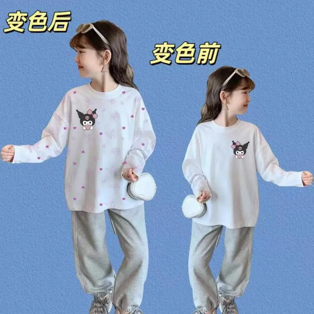 

Футболка Sanrio Kuromi для девочек My Melody, весенне-осенняя детская толстовка с рисунком светлого цвета, модный пуловер с круглым вырезом, толстовка