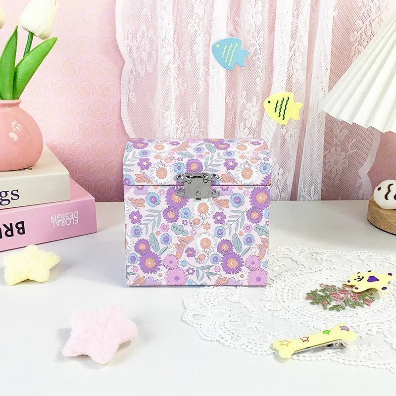 1 Piece Daisy Patterned Music Jewelry Storage Box With Mirror Cardboard Side Drawer Music Boxes A Gift For Daughter
