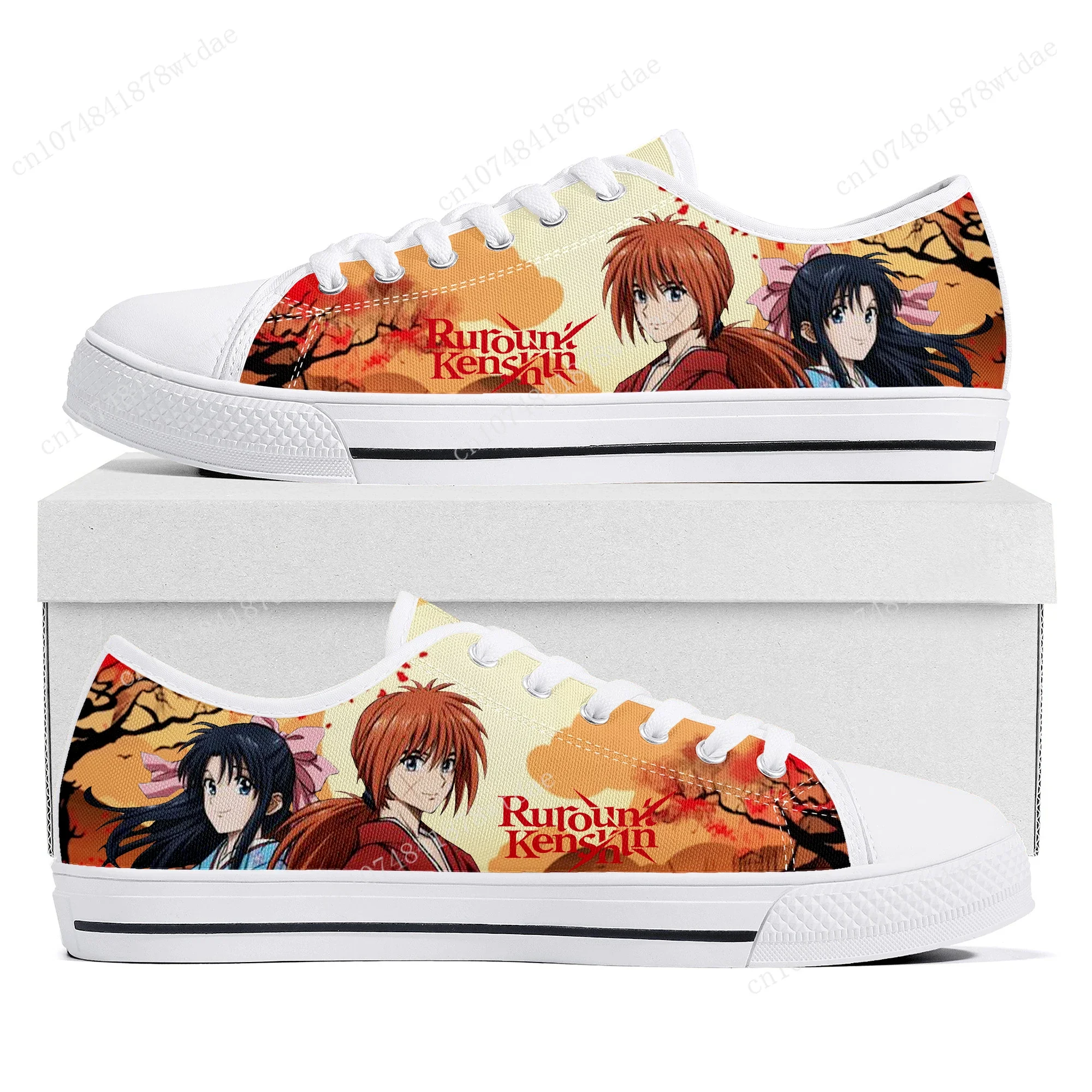 Tênis Low Top Canvas para Casais, Sapatos Personalizados Manga em Quadrinhos, Rurouni Kenshin Himura, Sapatos Adolescentes para Homens e Mulheres, Alta Qualidade