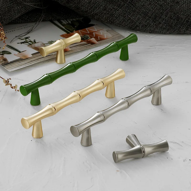 New Chinese Style Kitchen Handle Drawer Dresser Wardrobe Cabinet Door Handle Nordic Style Simple Closet Gold Bamboo Handle