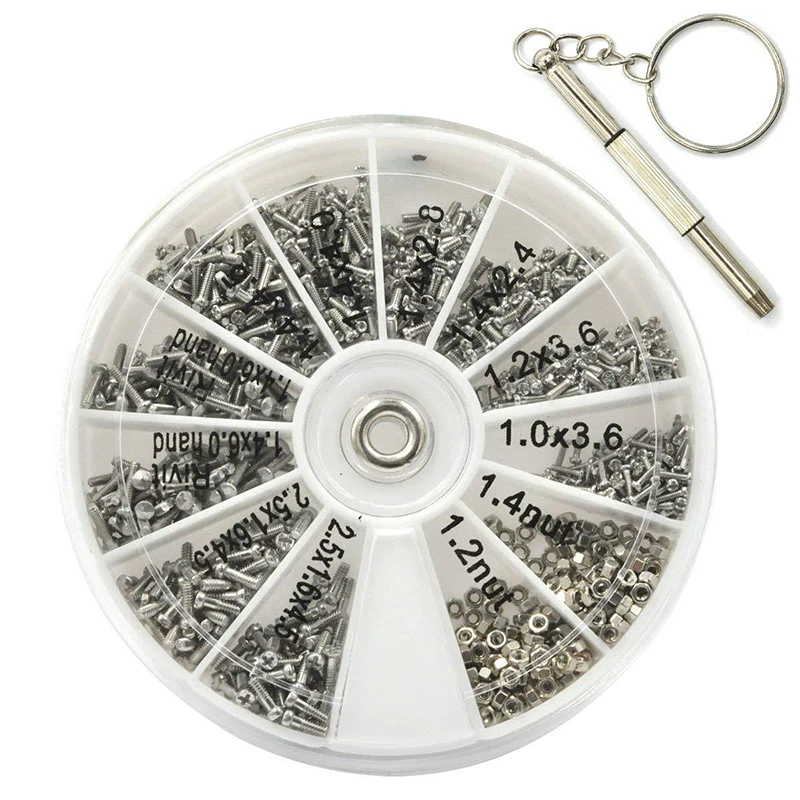 12 Kinds of Small Screws Nuts Assortment Kit M1 M1.2 M1.4 M1.6 Screw for Watches Glassess Repair Tools with screwdriver