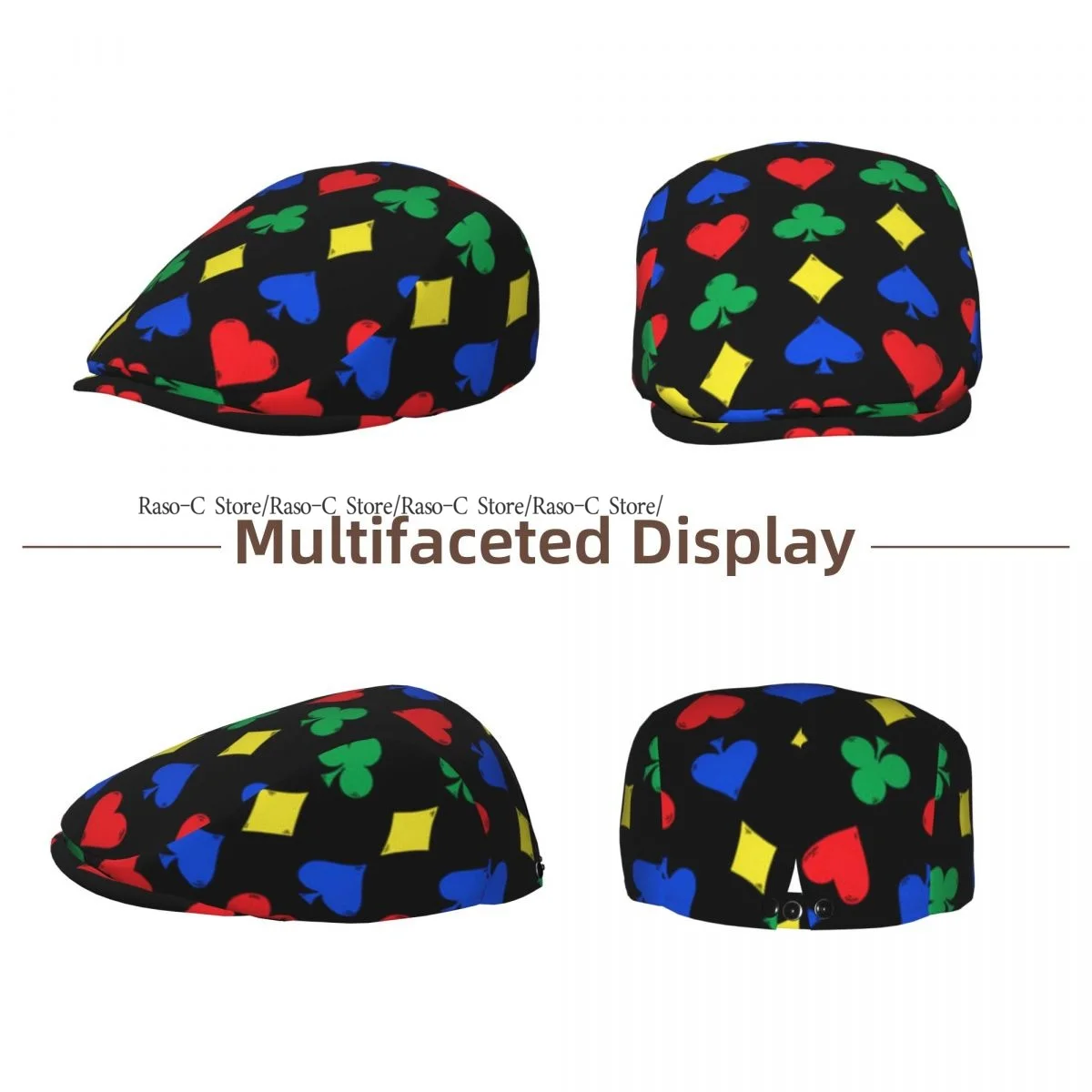 Flat Cap Men Women Newsboy Cap Colorful Card Suits Poker Pattern Driving Bunnet Ivy Hat Bakerboy Hat Spring Summer Boina