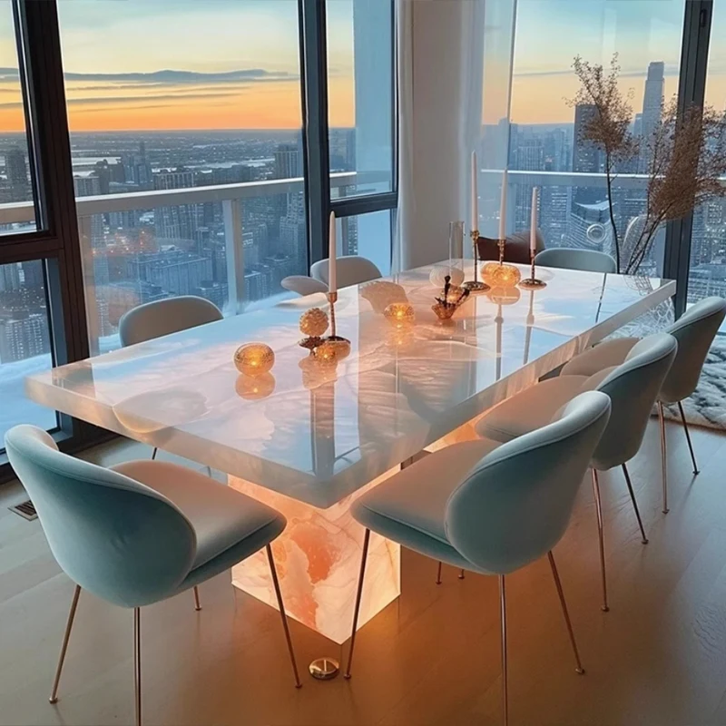 Light Luxury Style High-End Dining Table Rock Plate Lighting Natural Stone Real Marble Design New High Quality Furniture