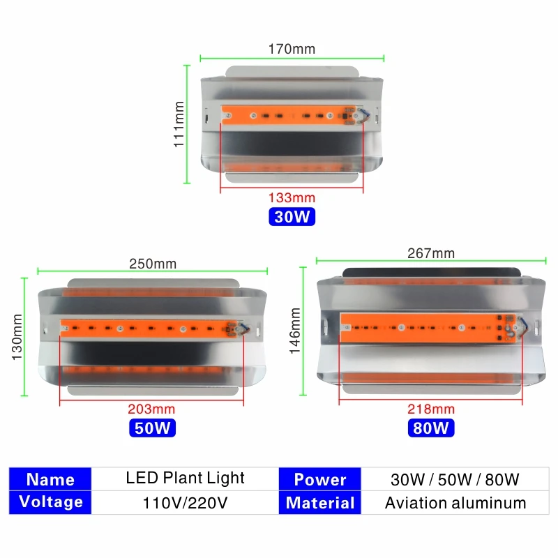 Cob led成長ランプ,30w,50w,80w,ac 110v,220v,フルスペクトル,温室照明,屋内植物栽培用