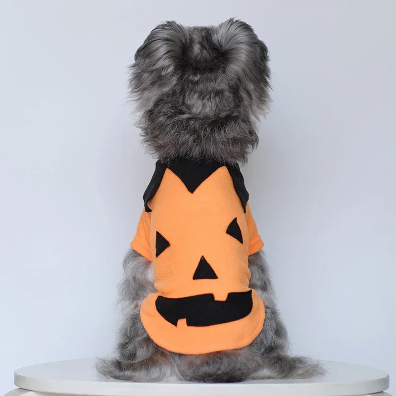 Pet Dog Cat Halloween Costume Funny Pumpkin Pattern Dog Fleece Outwear T Shirts Holiday Apparel for Festival Party Events