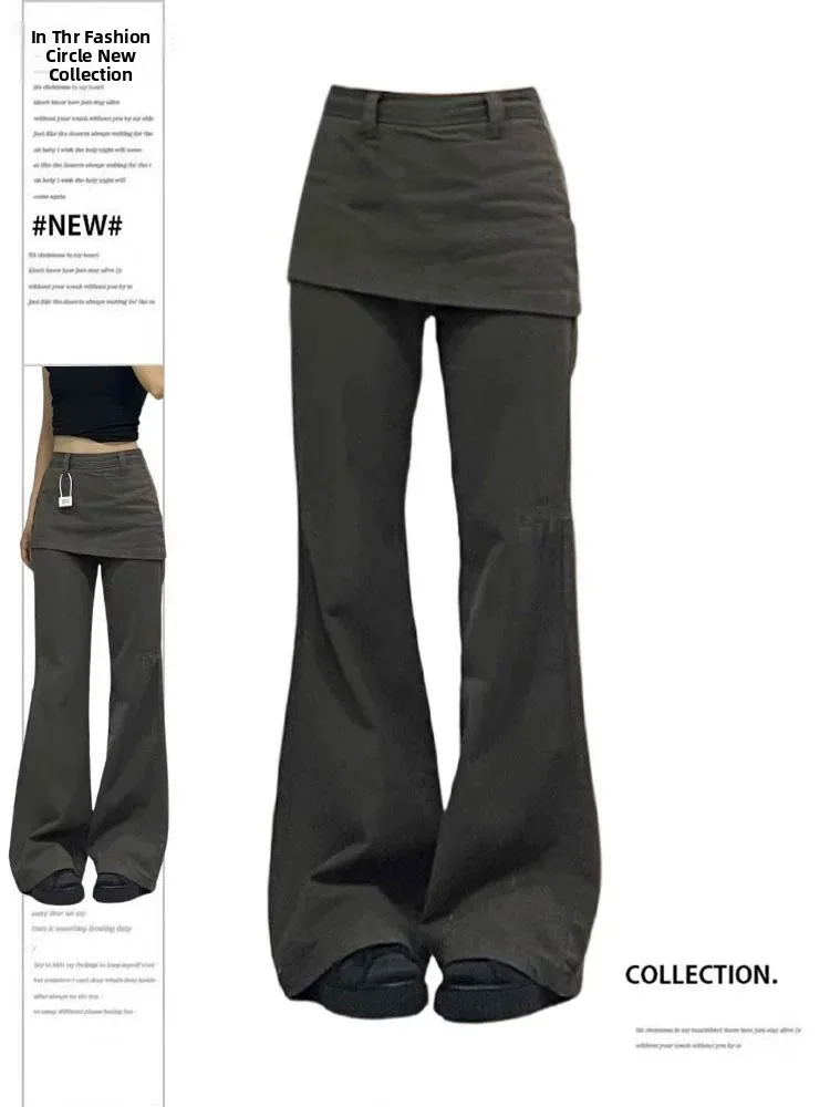 

High Waist Wide Leg Straight Jeans Women's Retro Sle Casual High Waist Workwear Faux Two-Piece Jeans plus Size