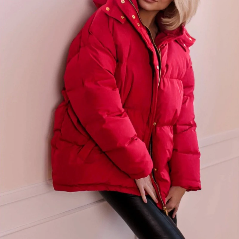 

Fashion and Elegance Cotton-padded Jacket 2025 Autumn and Winter Feminine Hooded Thick Warm Zipper Bread Coat