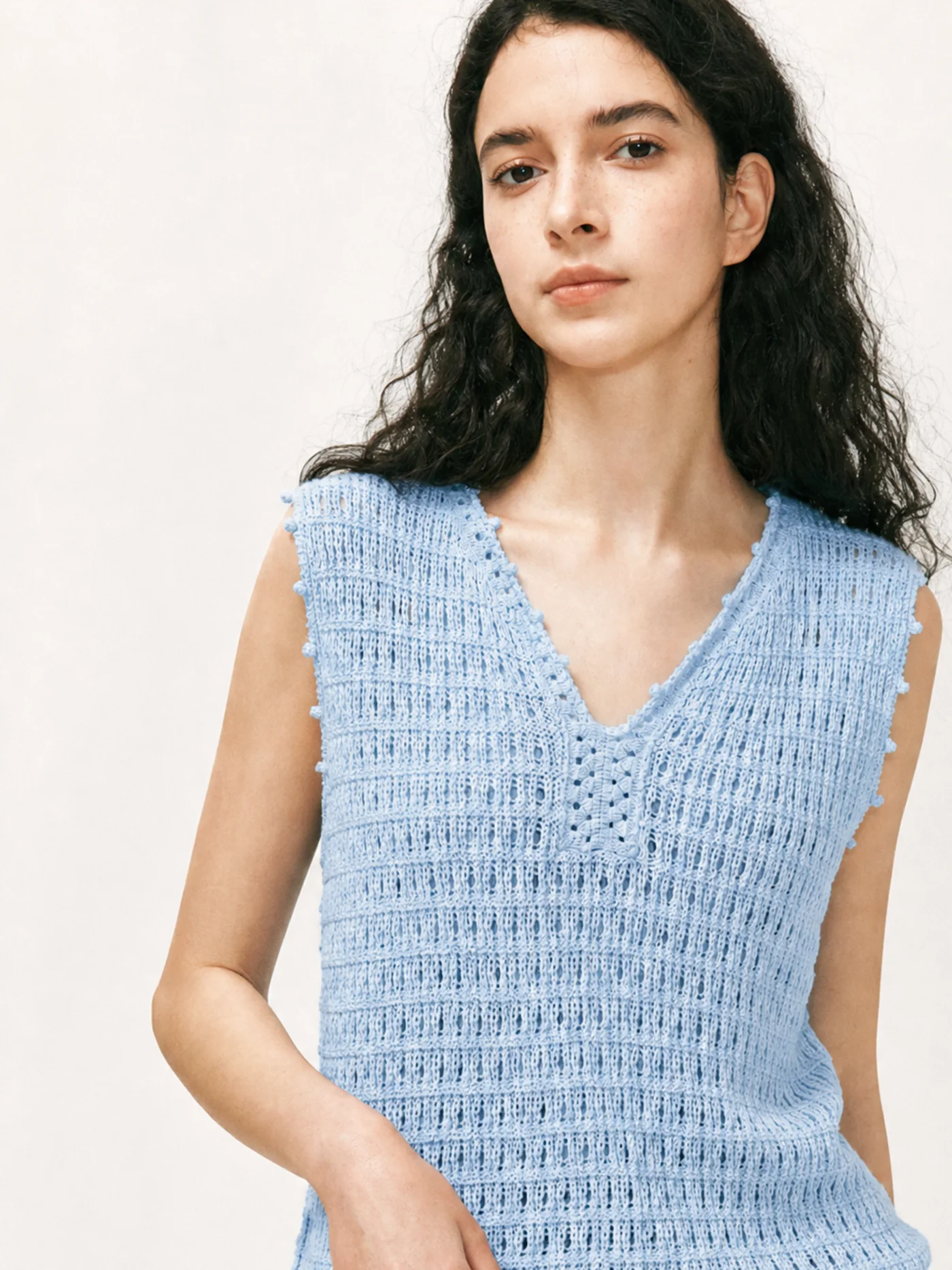 Elegant V-neck Knitted Vest Hollow out Hook Flower Design Sleeveless Paper Silk Women's Breathable H-shaped Summer Top