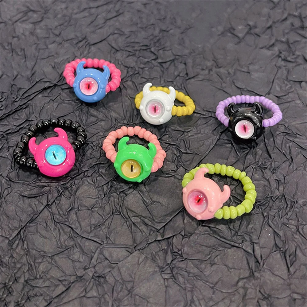 Interesting Cartoon Big Eyed Monster Funny Stretch Acrylic Ring Cute Delicate Elastic Ring Suitable for All Age Groups