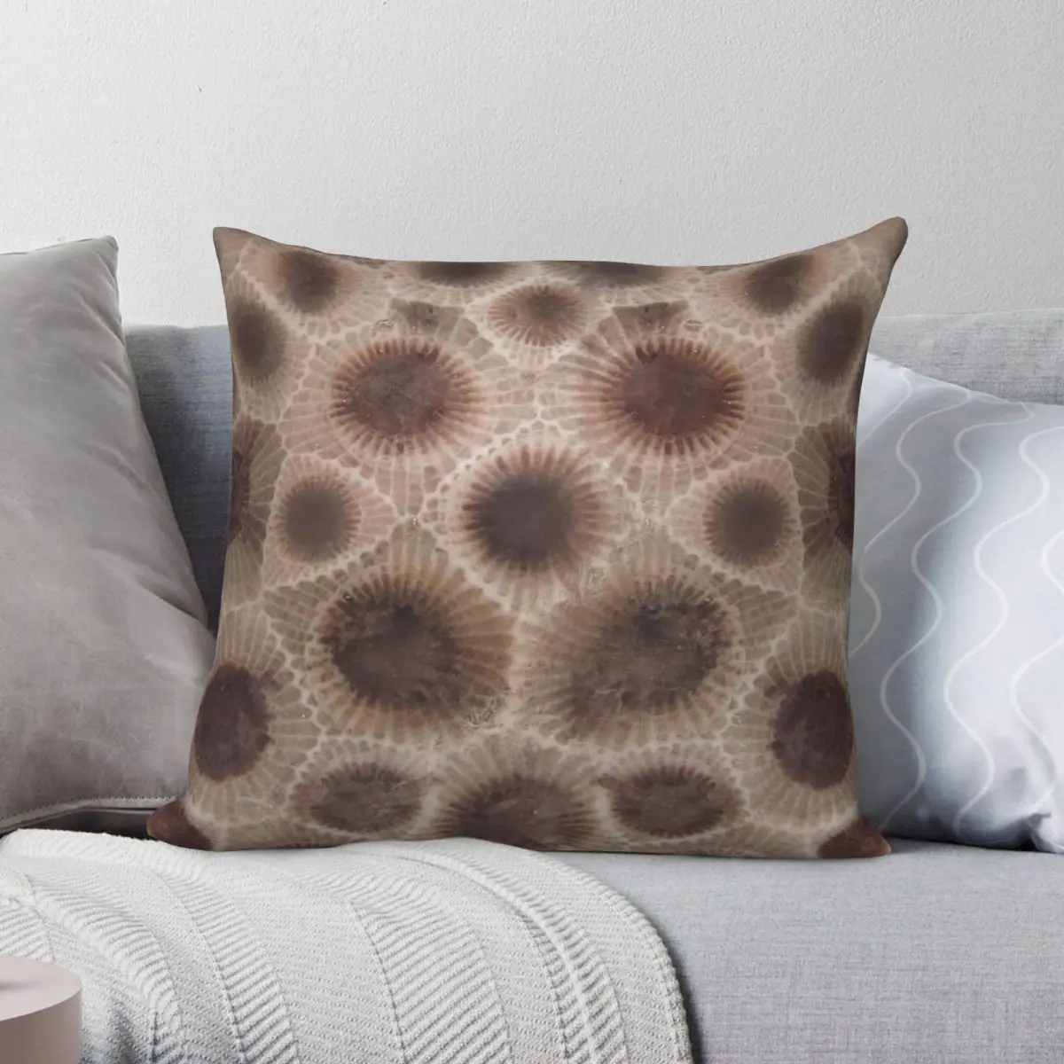 Petoskey Stone Fossil Pillowcase Polyester Linen Velvet Pattern Zip Decorative Throw Pillow Case Home Cushion Cover