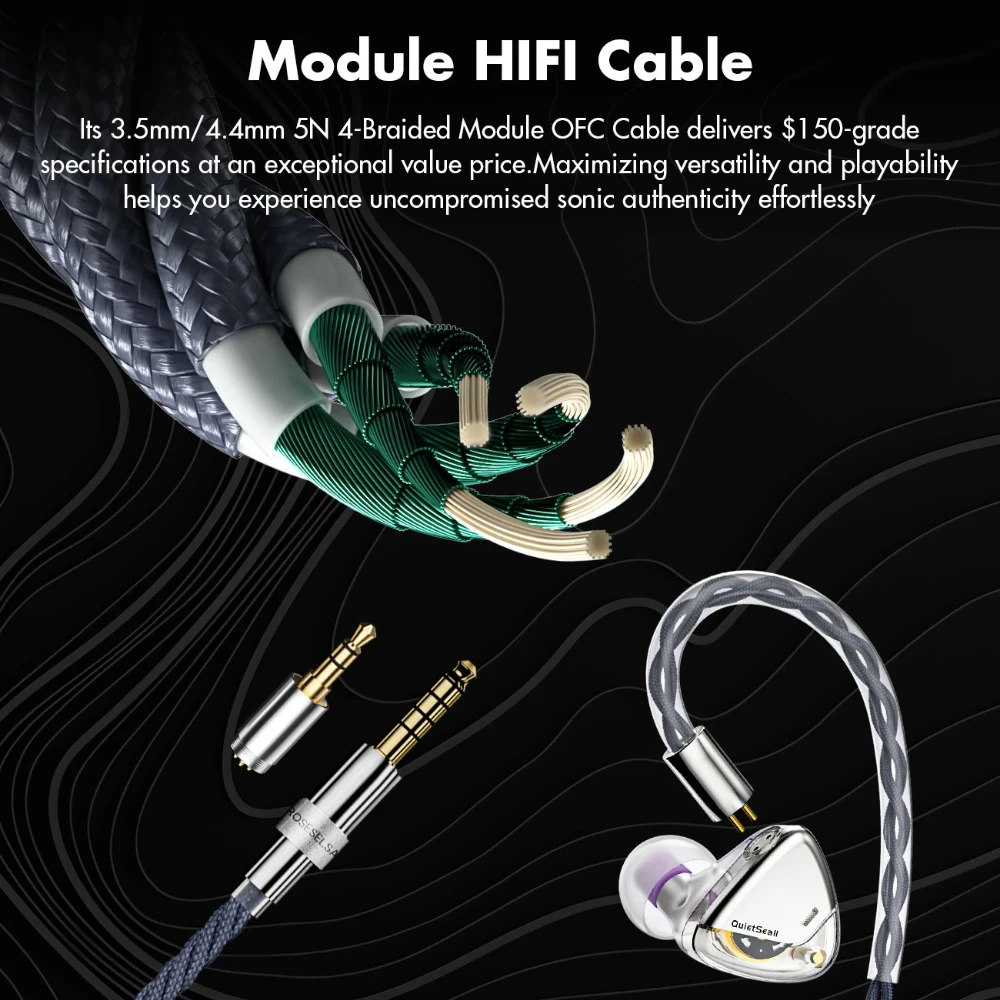 

ROSESELSA QuietSea II Dynamic Diaphragm Driver IEM HIFI Wired in Ear Earphones Monitors with Module Cable