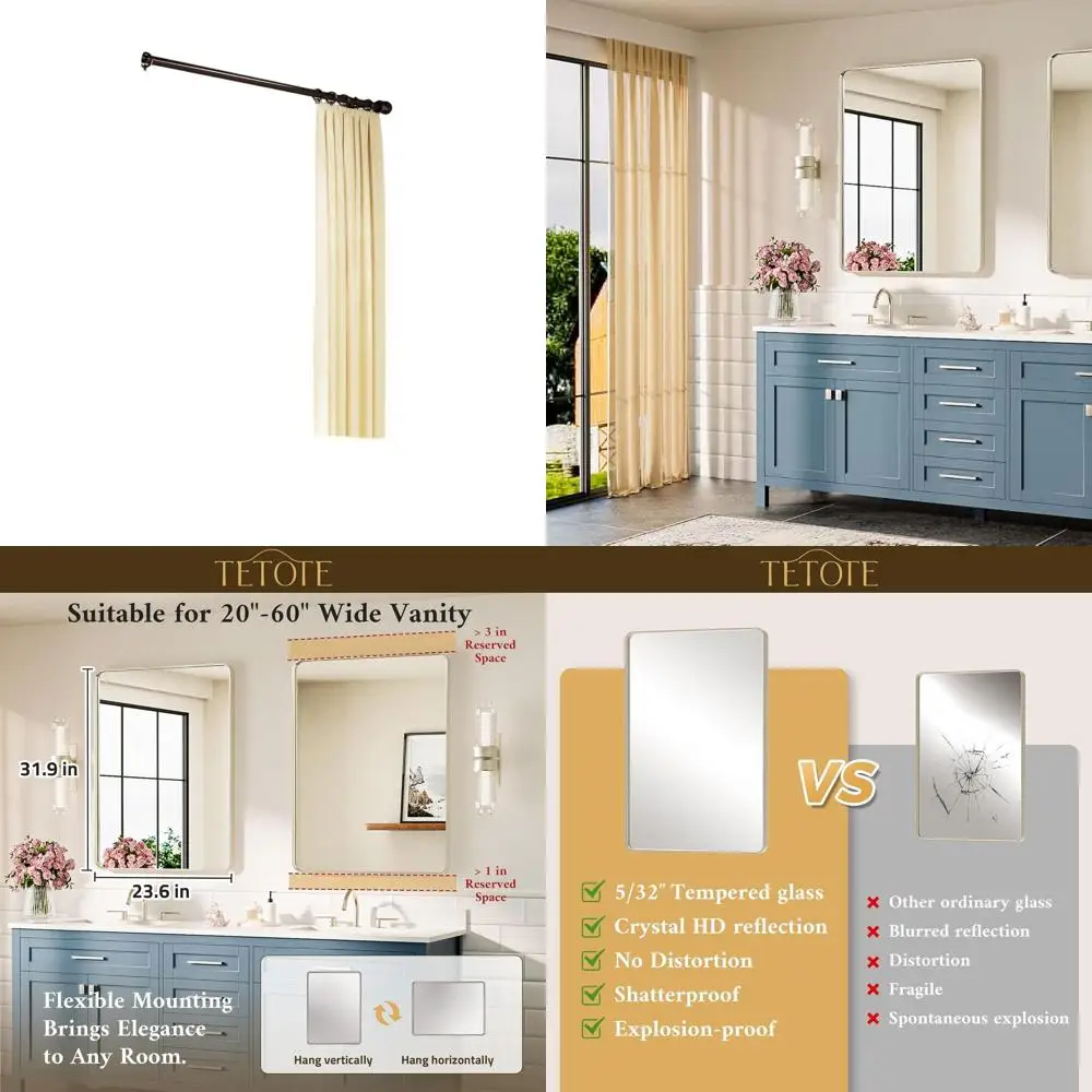 مرآة حائط حديثة للمزرعة مقاس 24 × 32 بوصة، إطار من النيكل المصقول، زجاج مقسى لديكور الحمام