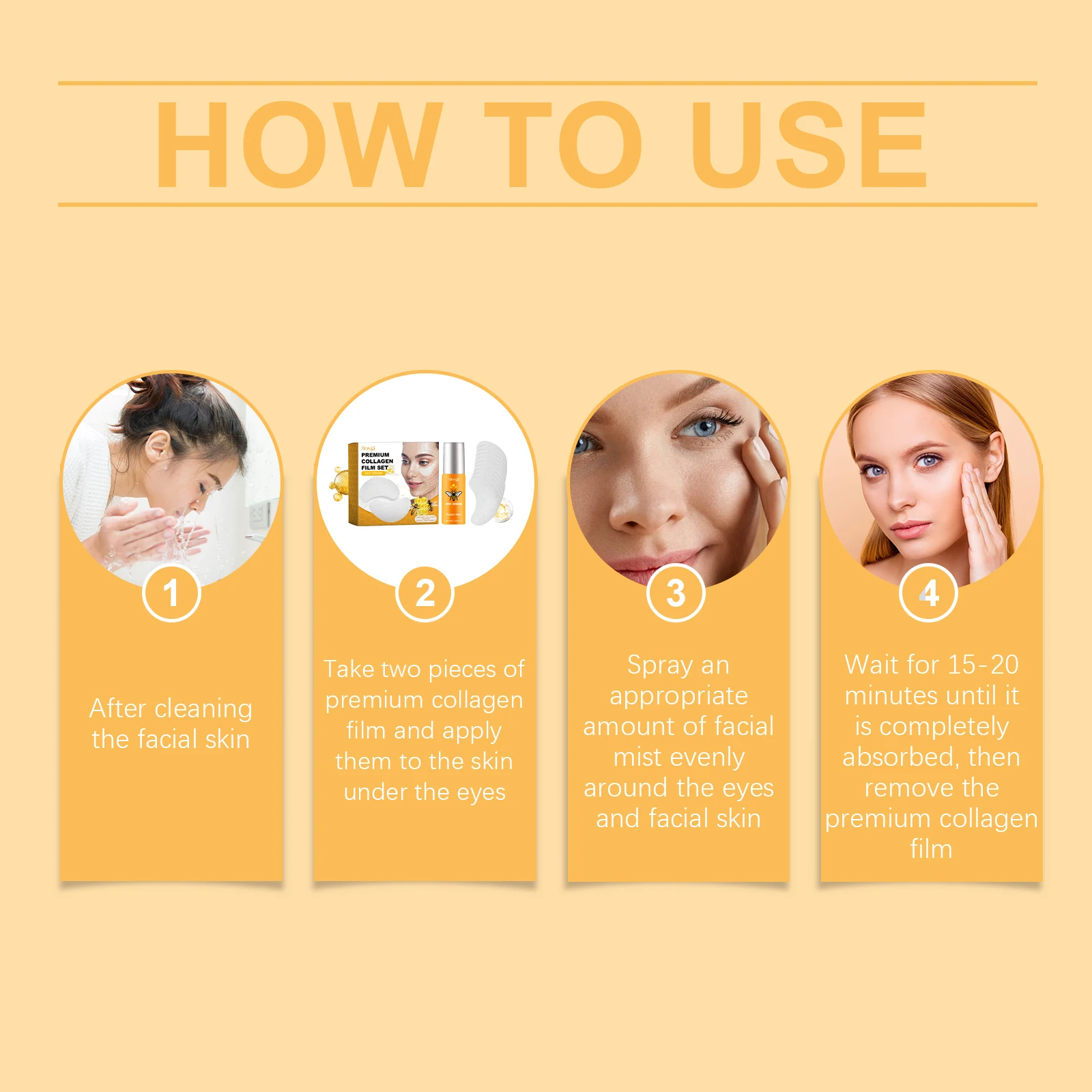 مجموعة العناية بقناع عين الكولاجين من سم النحل 50 مل + 10 قطع مرطبة تحت العين علاج العين القابل للذوبان للهالات السوداء ومكافحة الشيخوخة