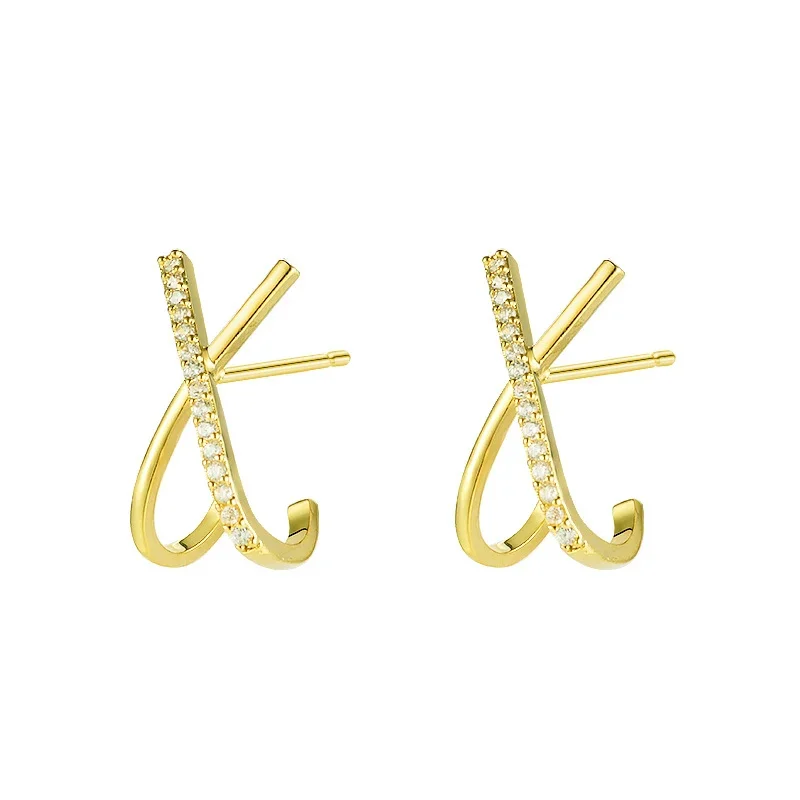 

Real 925 Sterling Silver 14K Gold Zircon Cross Stud Earring for Women Trendy Personality Fine Jewelry Minimalist Accessories