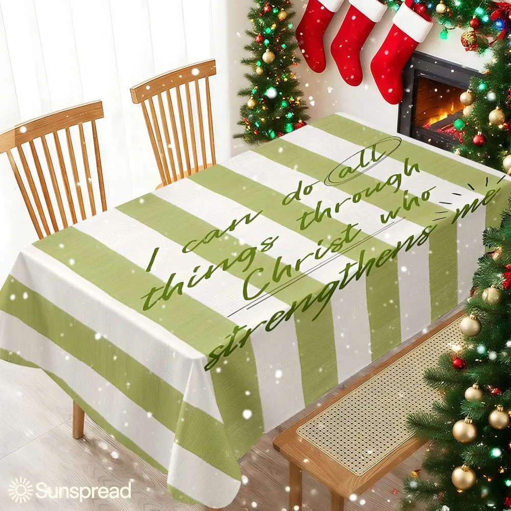 Green Stripe Faith Table Cloth Waterproof Tablecloth Spill Proof Table Cloth, Wipe Clean Table Cloth for Dining Camping