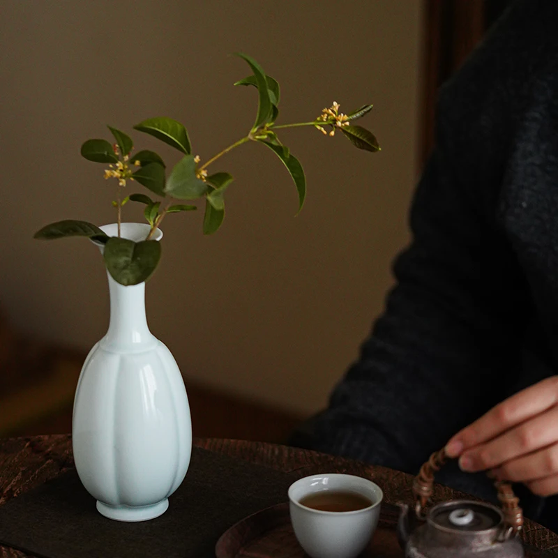 Jingdezhen handmade Song style ceramic vase, zen vintage floral arranger, ornaments in the living room, entrance decorations