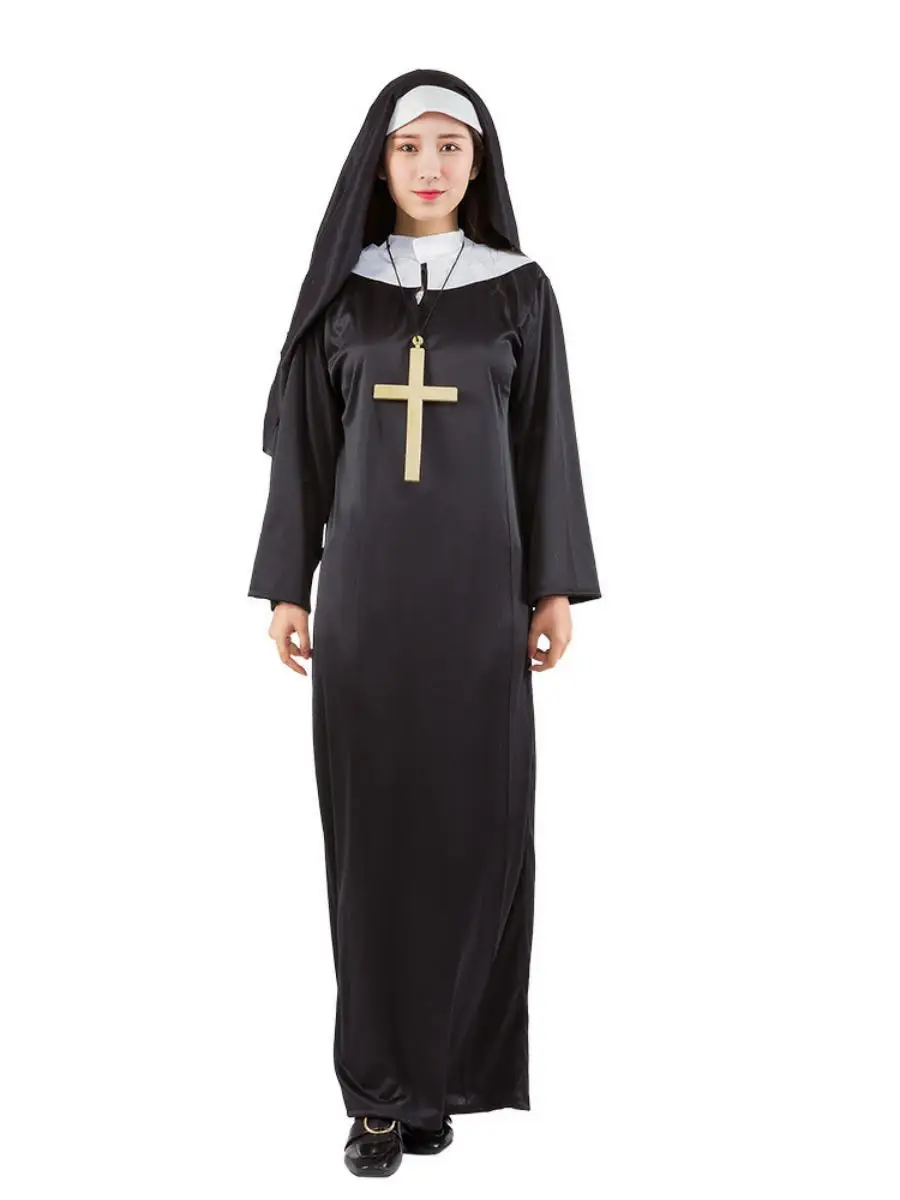 Bla Priesterkostuum Halloween Rollenspel Jesus Mary Nun Outfit Traditionele Chinese kleding voor dames Stage Performance
