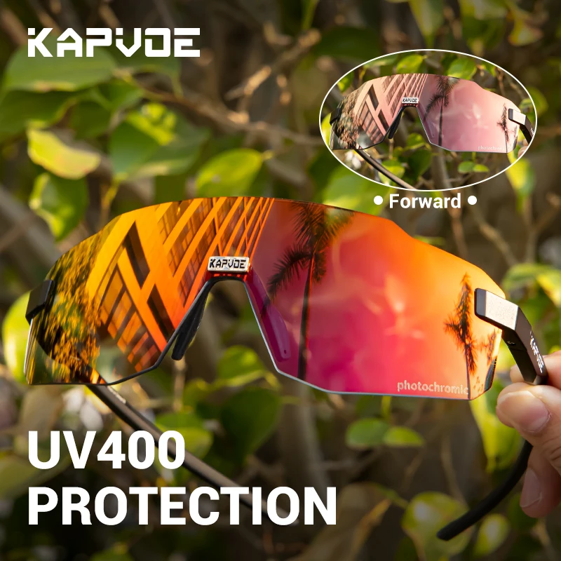 Kapvoe Fashion Ultralight Photochromic Cycling Glasses Men Road Bike Sunglasses MTB Women Windproof UV400 Bicycle Glasses