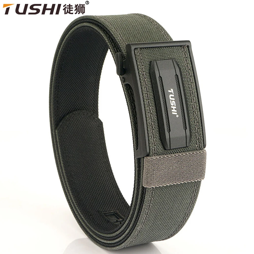 TUSHI New Hard Tactical Belt for Men Metal Automatic Buckle IPSC Gun Belt 1100D Nylon Military Belt Outdoor Sports Girdle Male