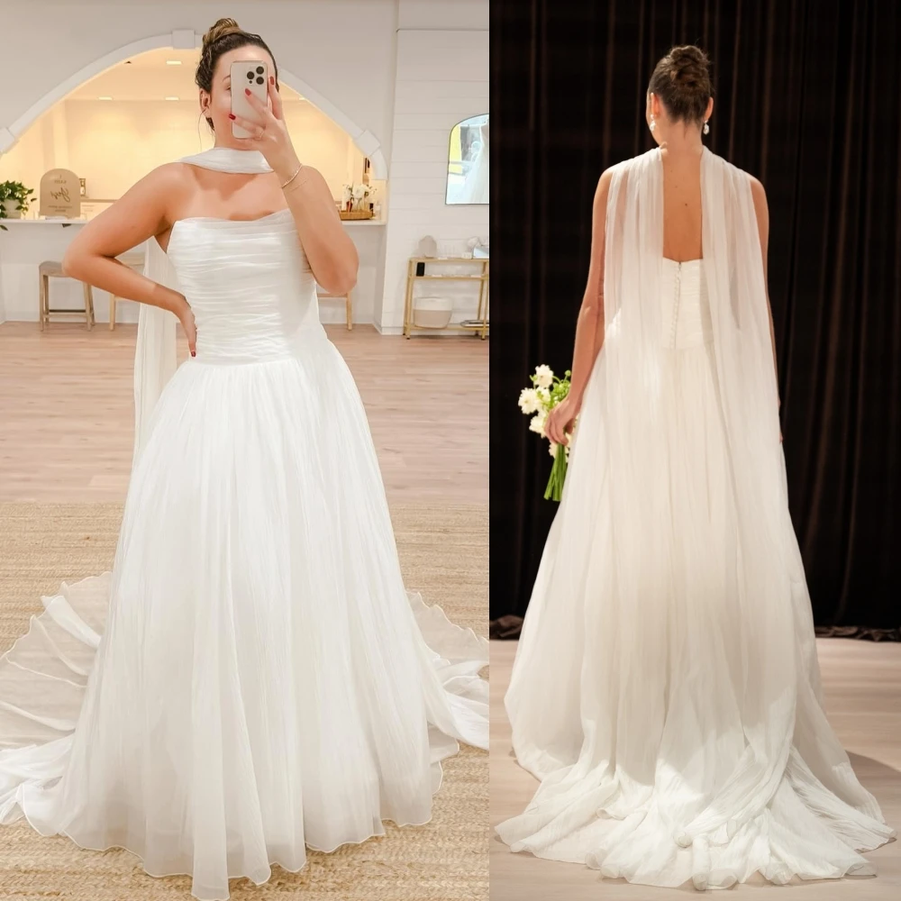

Modern Wedding Ceremony Dress 2026 Summer with Scarf Beach Outdoor Plus Size Bridal Rehearsal Dinner Reception After Party Gown