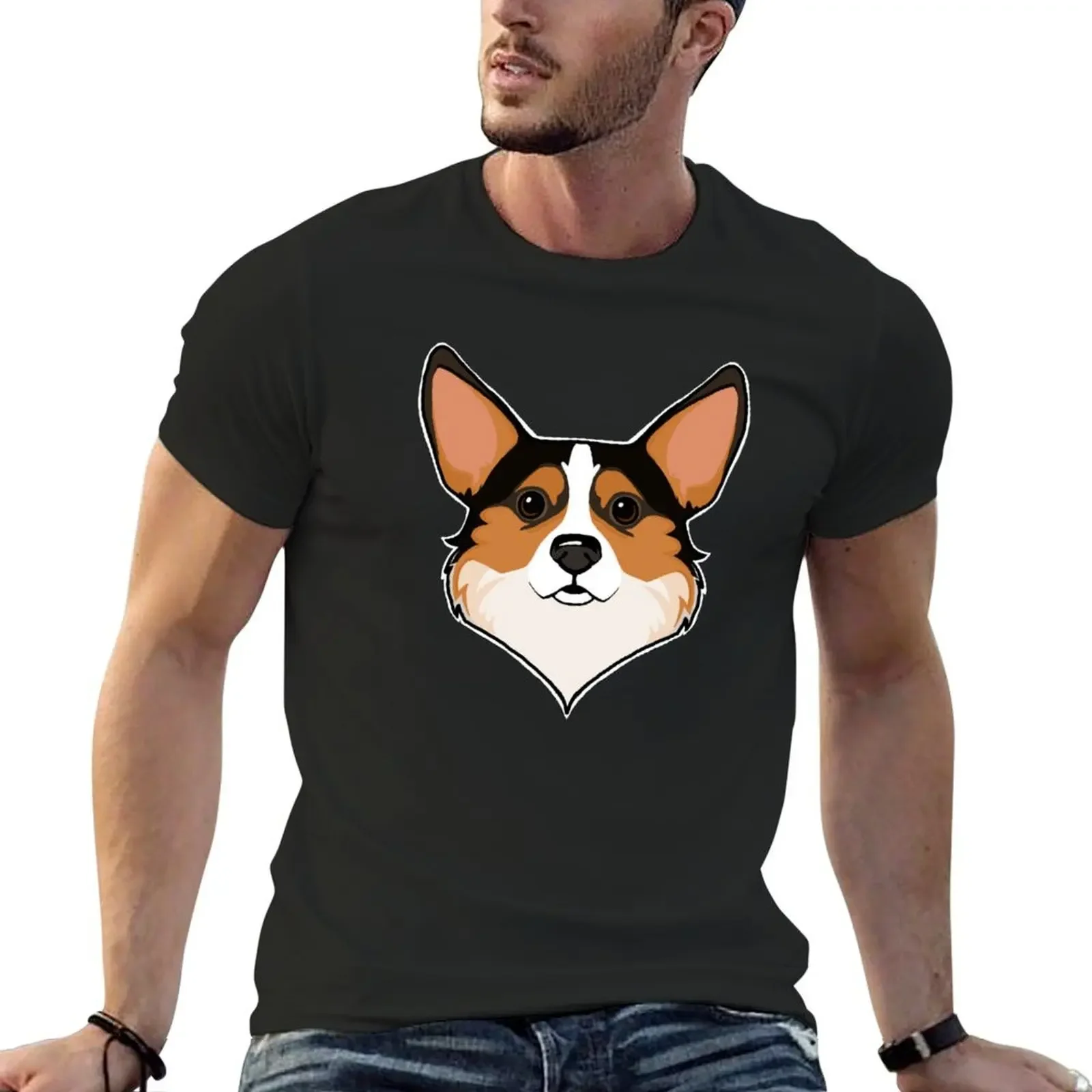 

Tri color Corgi T-Shirt cute clothes plus sizes Men's clothing