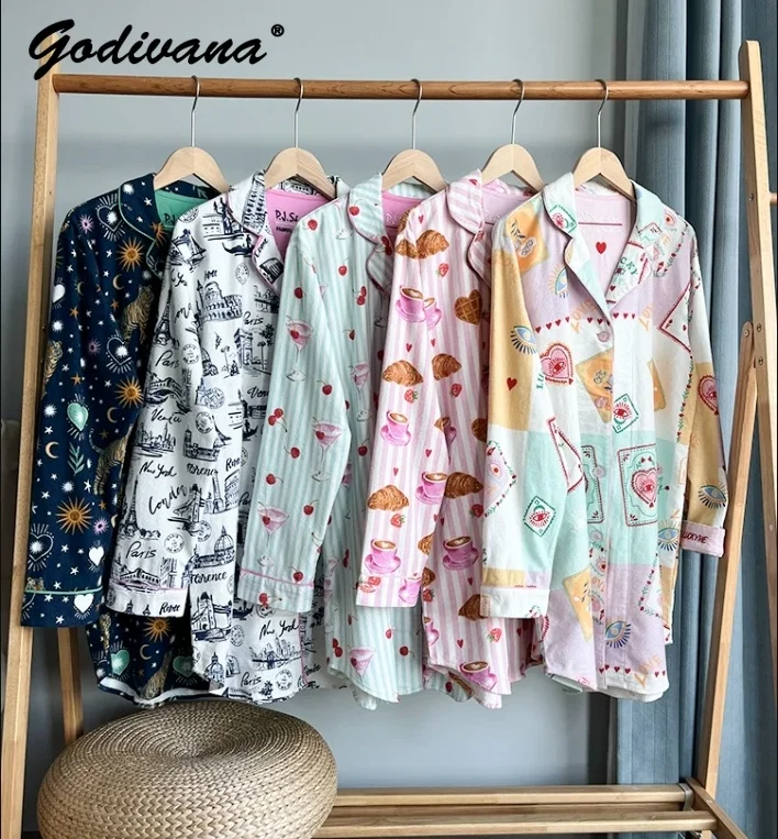 Brushed Cotton Nightdress Japanese Style Female Casual Loose Boyfriend Homewear Mid-Length Sleepwear Skin-Friendly Sleepshirts
