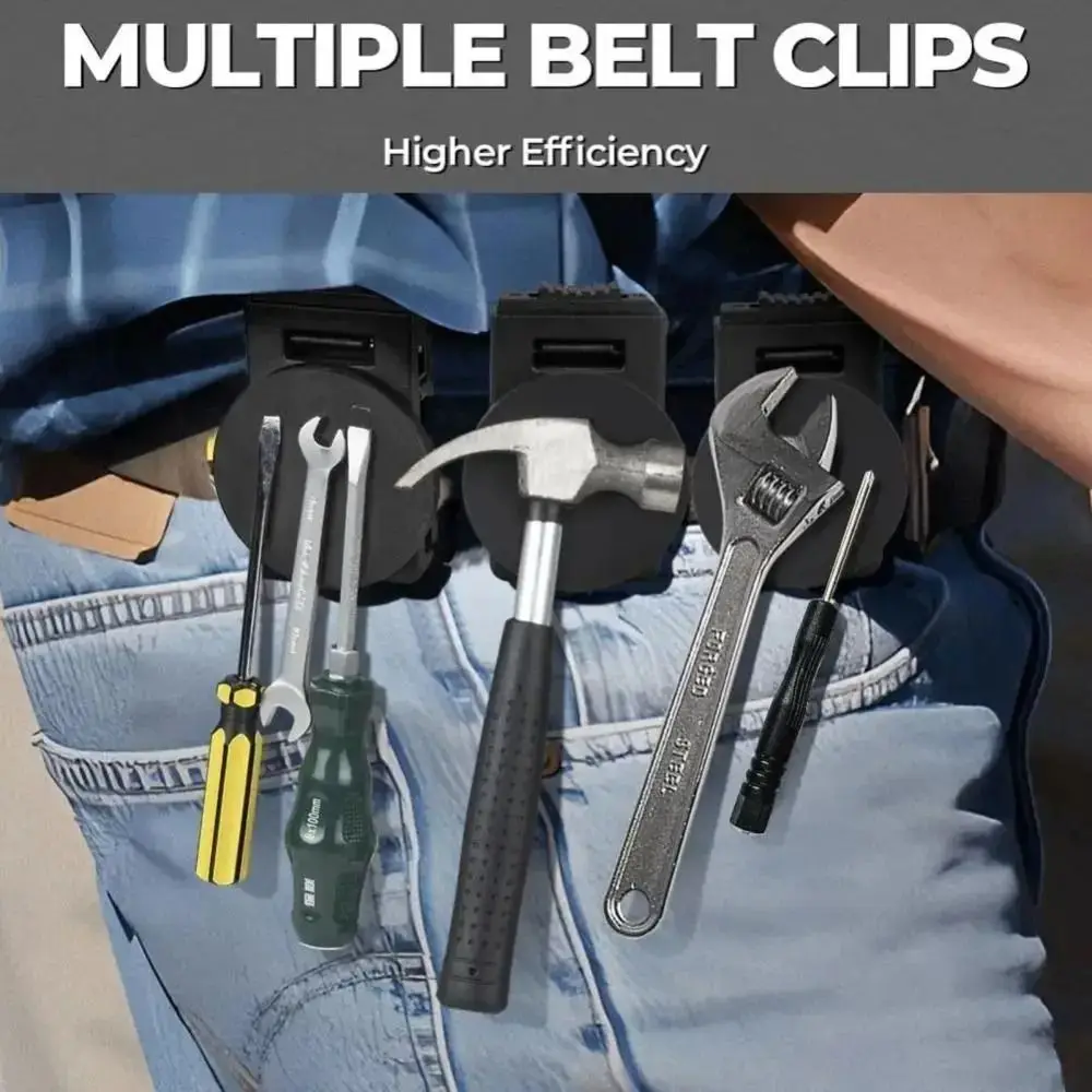 Non-Slip Tool Belt Clip Quick Access Detachable Magnetic Tool Holder Metal Push Button Lock Adjustable Belt Buckle