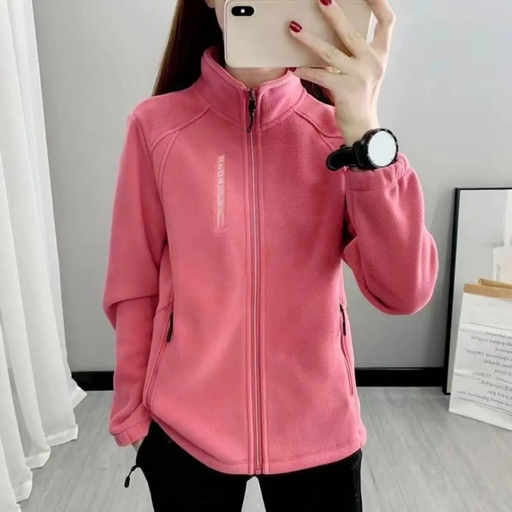 Women Fleece Jacket Women's Polar Fleece Sport Style Coat with Stand Collar Zip-up Design Thermal Cardigan Long for Exercise