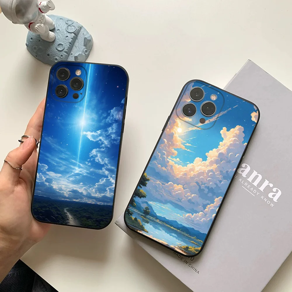 Чехол для iPhone 15 14 13 12 11 Pro max с изображением летнего неба из аниме lanscape mountain