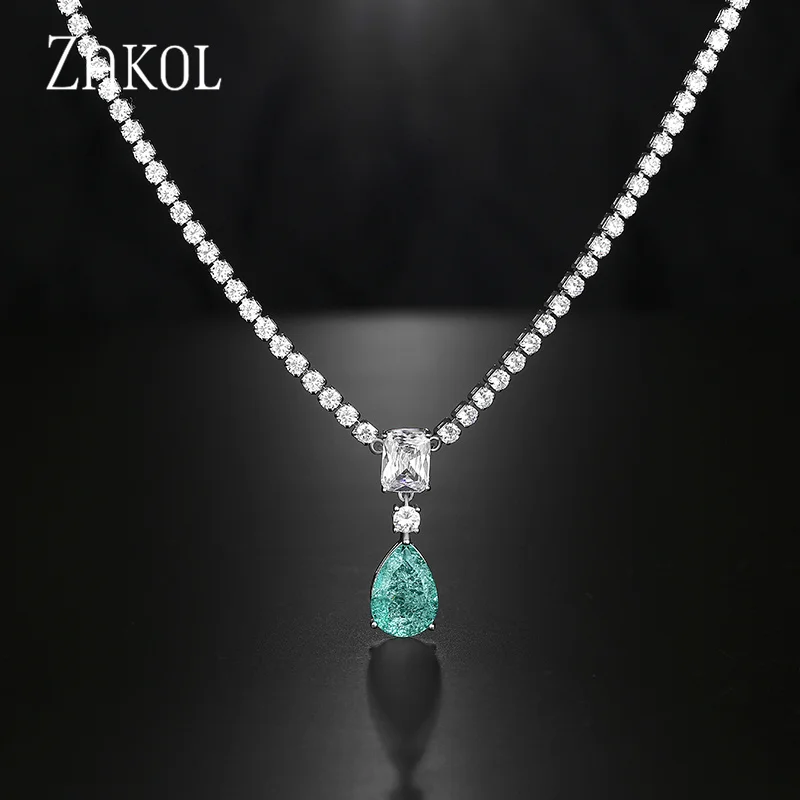 ZAKOL Luxury Exquisite Marquise Cut Cubic Zircon Leaf Necklaces For Women Fashion Bridal Wedding Party Jewelry Accessories