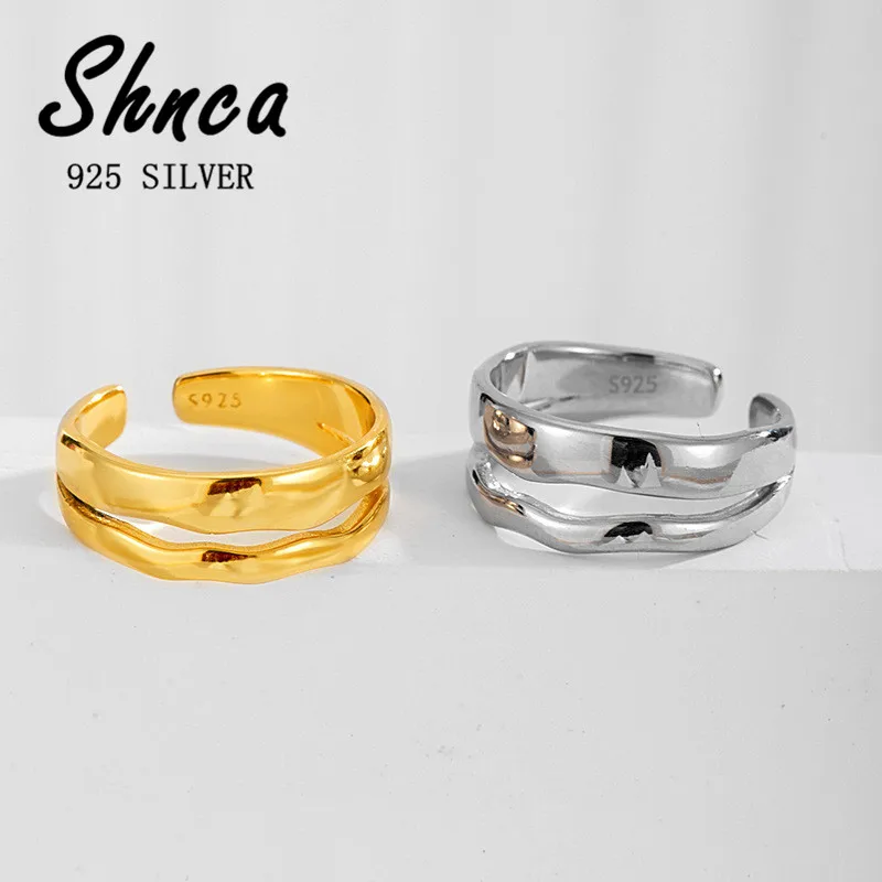 

Irregular Unique 925 Sterling Silver Punk Geometric Bilayer Open Rings For Women Girl Adjustable Bague CXR025