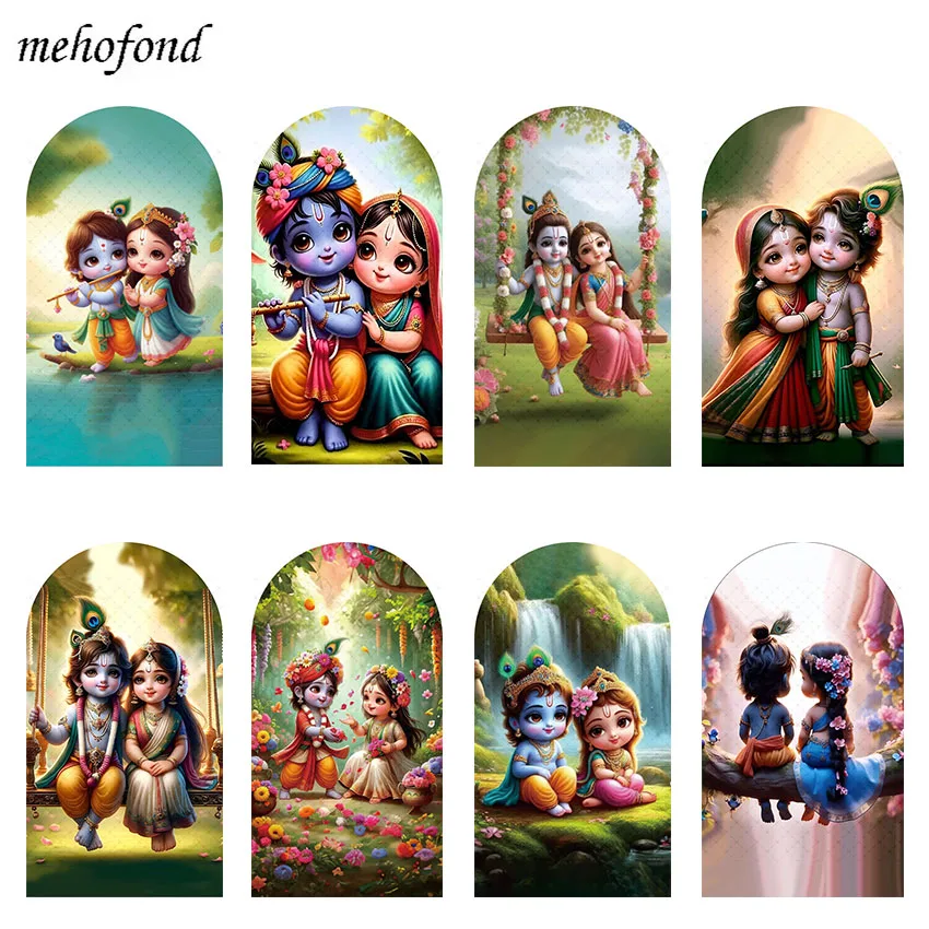 Mehofond-パーソナライズされた両面ヒンドゥー教の花の背景スイング、カバーキアラアーチの背景、写真の装飾、誕生日パーティー、ベビーシャワー、女の子と男の子