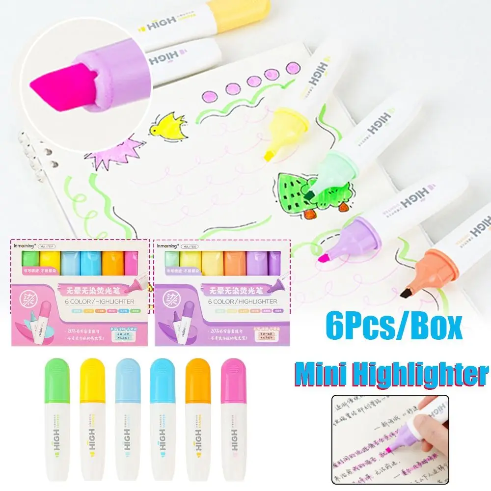 6 шт./набор, флуоресцентные мини-маркеры для мальчиков и девочек