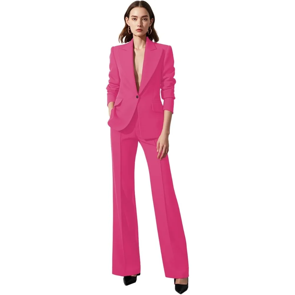 

Hot Pink Tailored Blazer & Wide-Leg Pants Set, Slim-Fit Design for Office & Fashion Event Scenarios