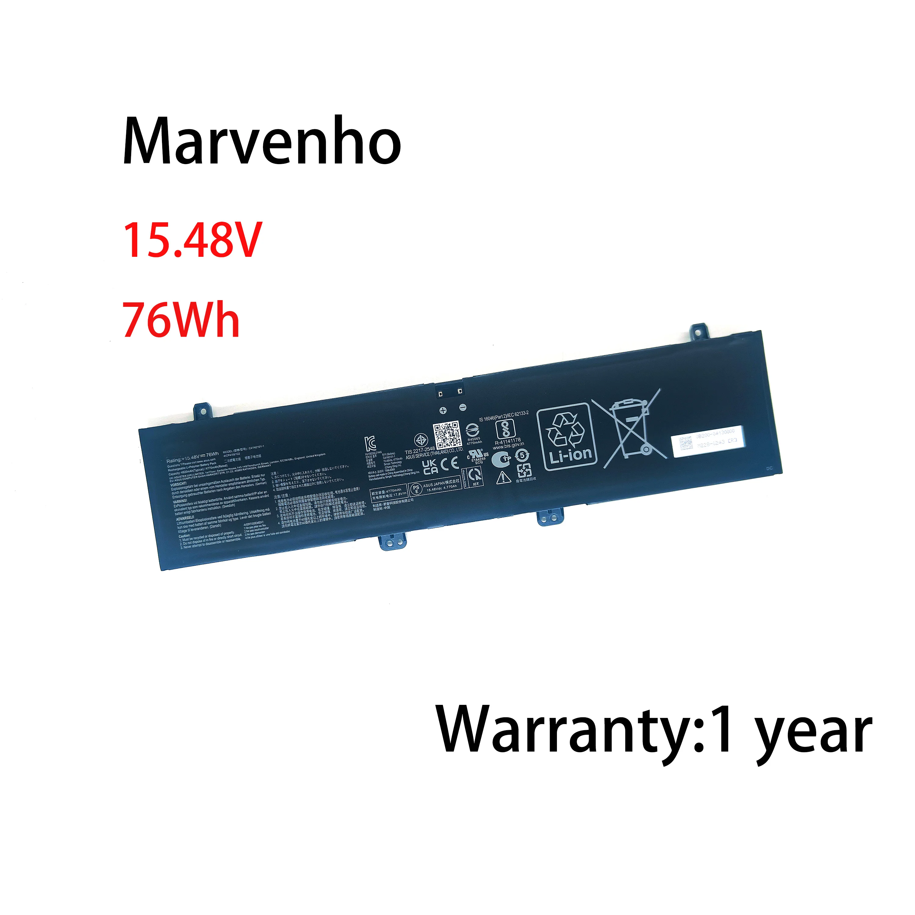 

Marvenho New 15.48V 4920mah 76WH C41N2101-1 Laptop Battery for ASUS ROG Zephyrus G14 ZenBook PRO 17
