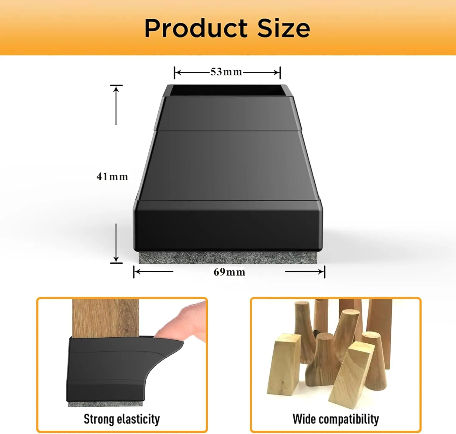 Square Chair Leg Protectors for Hardwood Floors,16 Pcs Silicone Felt Furniture Legs Caps to Prevent Floor from Scratches and Red