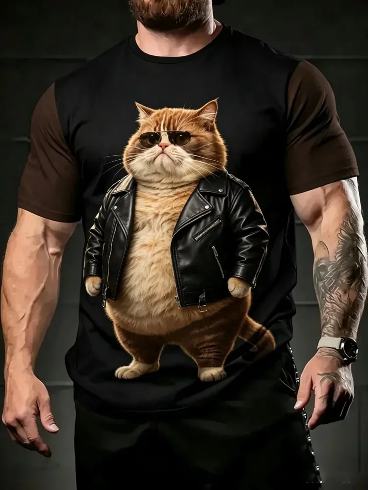 Men's T-shirt Cartoon Cute Cat Group 3D Print Short Sleeve Crew Neck Summer Funny Streetwear Casual Fashion Tops Men Clothing