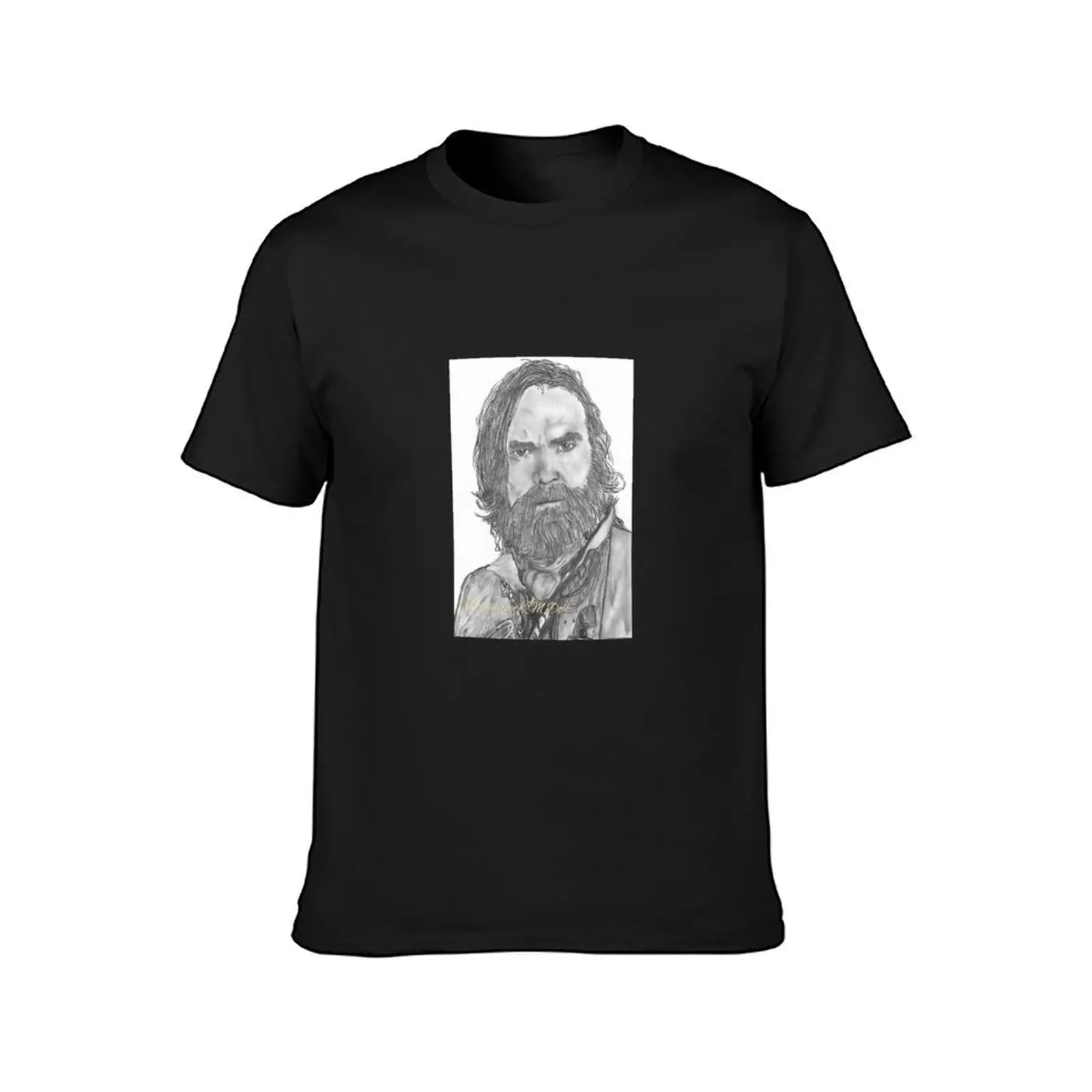 Murtaugh Fitzgibbons Fraser from Outlander, hand drawn in charcoal. T-Shirt oversized anime clothes anime Men's t shirts