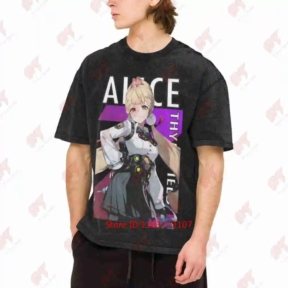Alice Z Endless Zone Zero Anime Vintage Washed Tee Pure Cotton T-Shirt