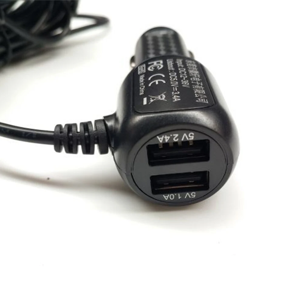 Practical Car Charger Adapter Cable with Dual USB Ports for 12V Car and DC5521 Black ABS Material Easy Installation