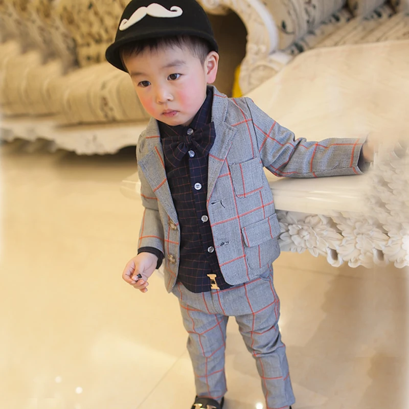 Special Offer 2023 Spring Fall Baby Infant Kids Plaid Blazer Suit 2 Pcs Little Boys Formal Clothes Set Children Casual Twinset