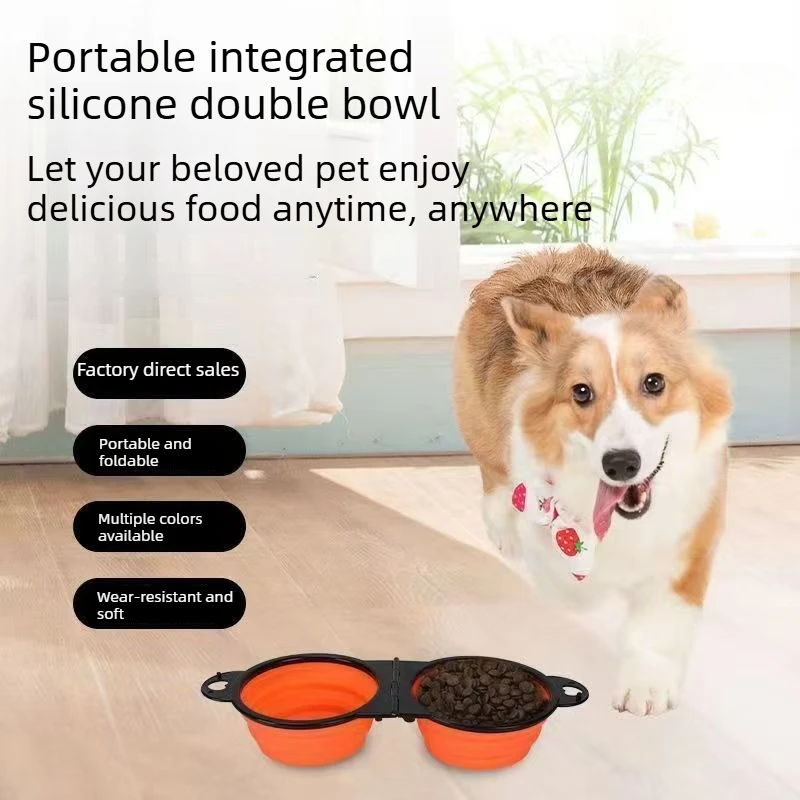 Pet Foldable All-in-One Double Bowl Outdoor Feeder Dog Water Drinking Portable Feeding Bowl Water and Food Separation Bowl