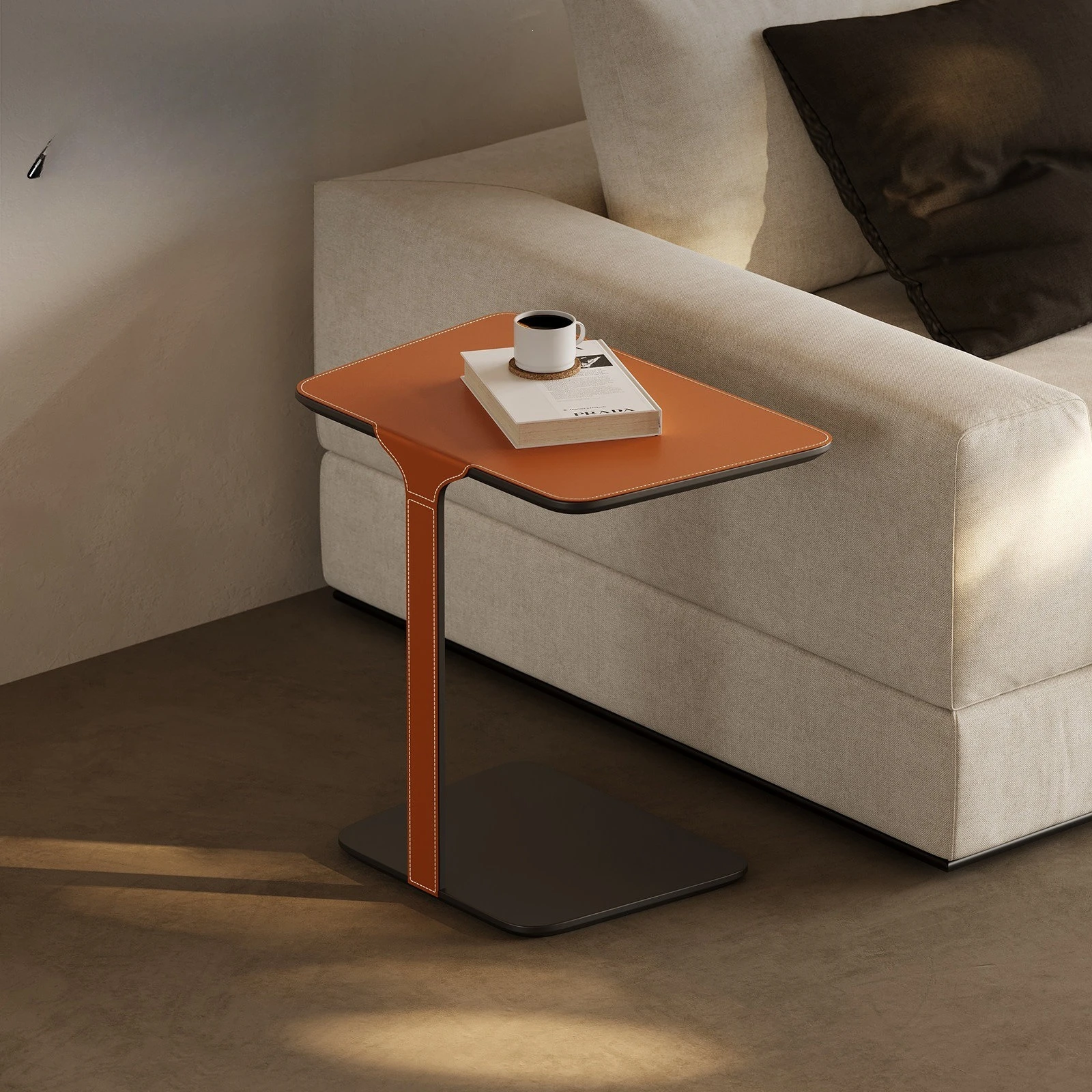 Italian light luxury special-shaped sofa side a few c-shaped saddle leather small apartment minimalist square 2