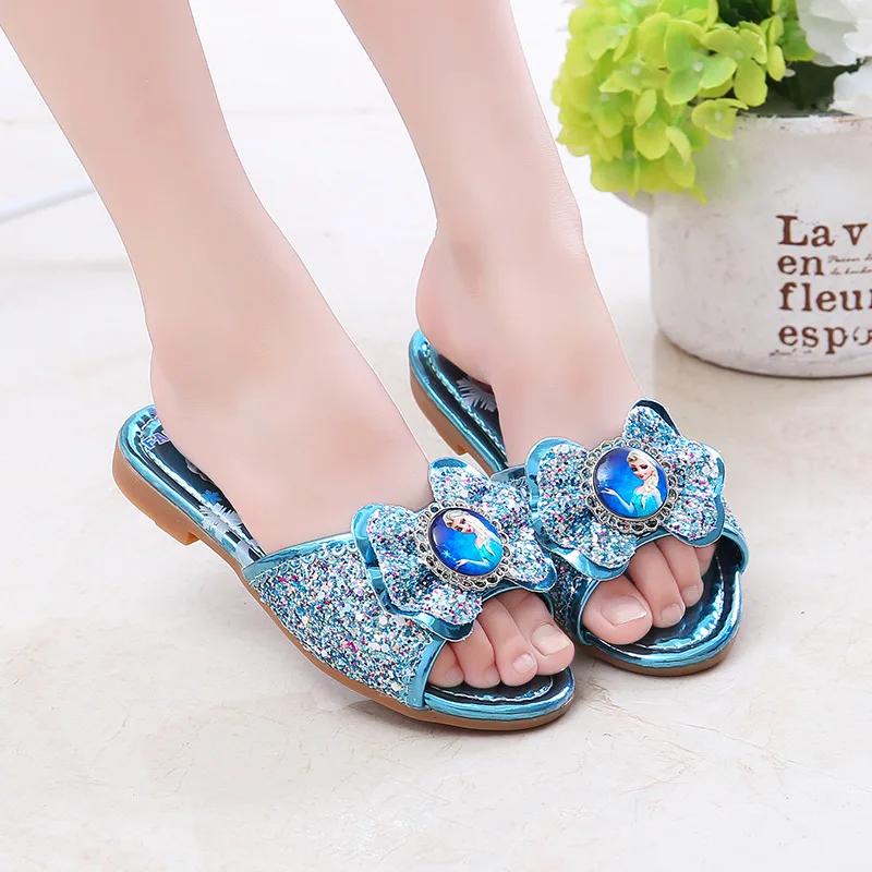 Frozen Anna Elsa Shoes For Girls Children Lovely Cartoon Princess Flats Kids Beach Home Shoes Inside and Outside Slippers