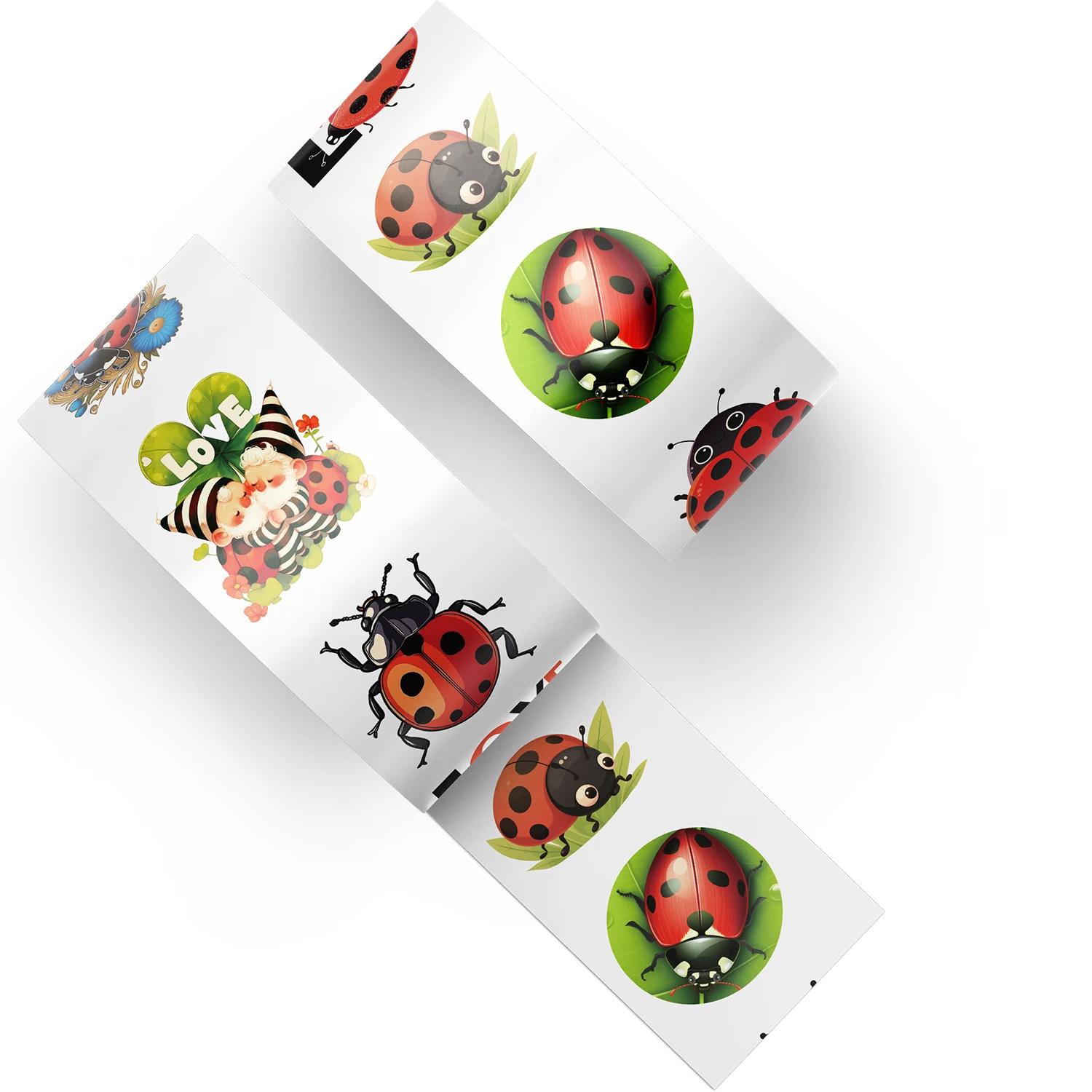 500pcs Ladybug & Floral Stickers Reusable Decals in 10 Whimsical Patterns for Water Bottles Skateboards Luggage Laptops Phones