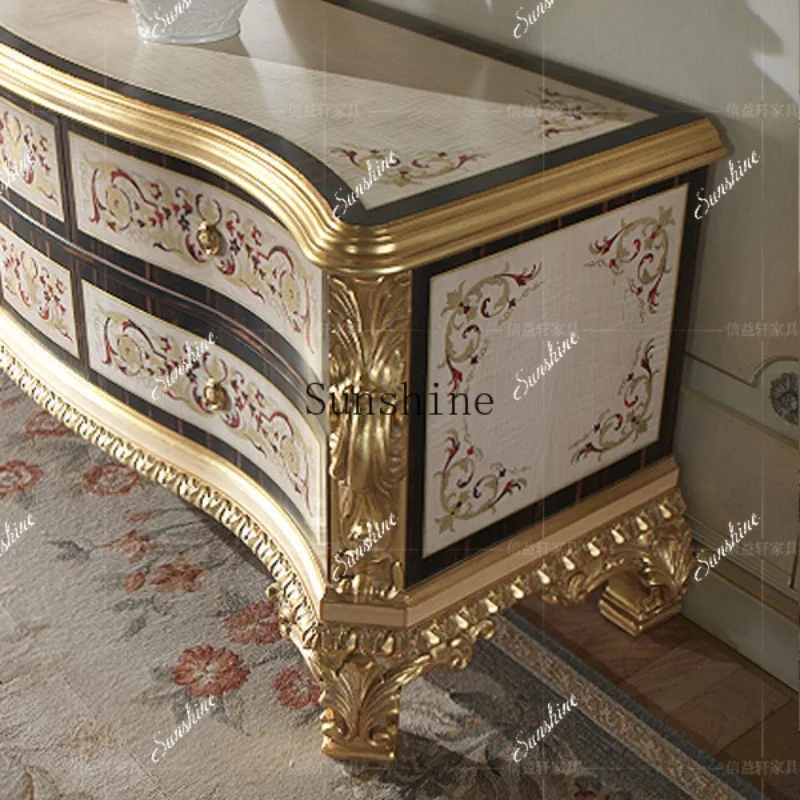 Luxury European TV cabinet painted gold foil living room video cabinet FT
