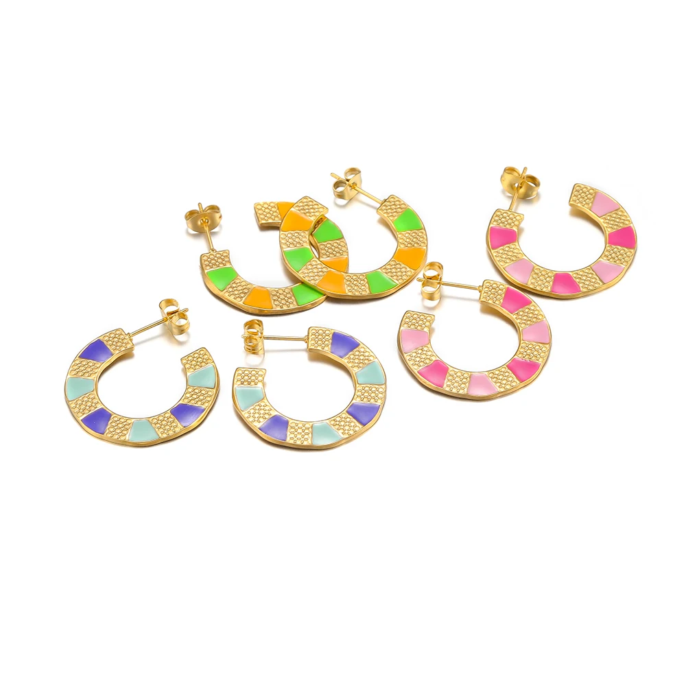 1 Pair Stainless Steel 25mm Colorful Round Enamel Hoop Earrings for Wholesale Hip Hop Fashion Jewelry Women Earring Gifts