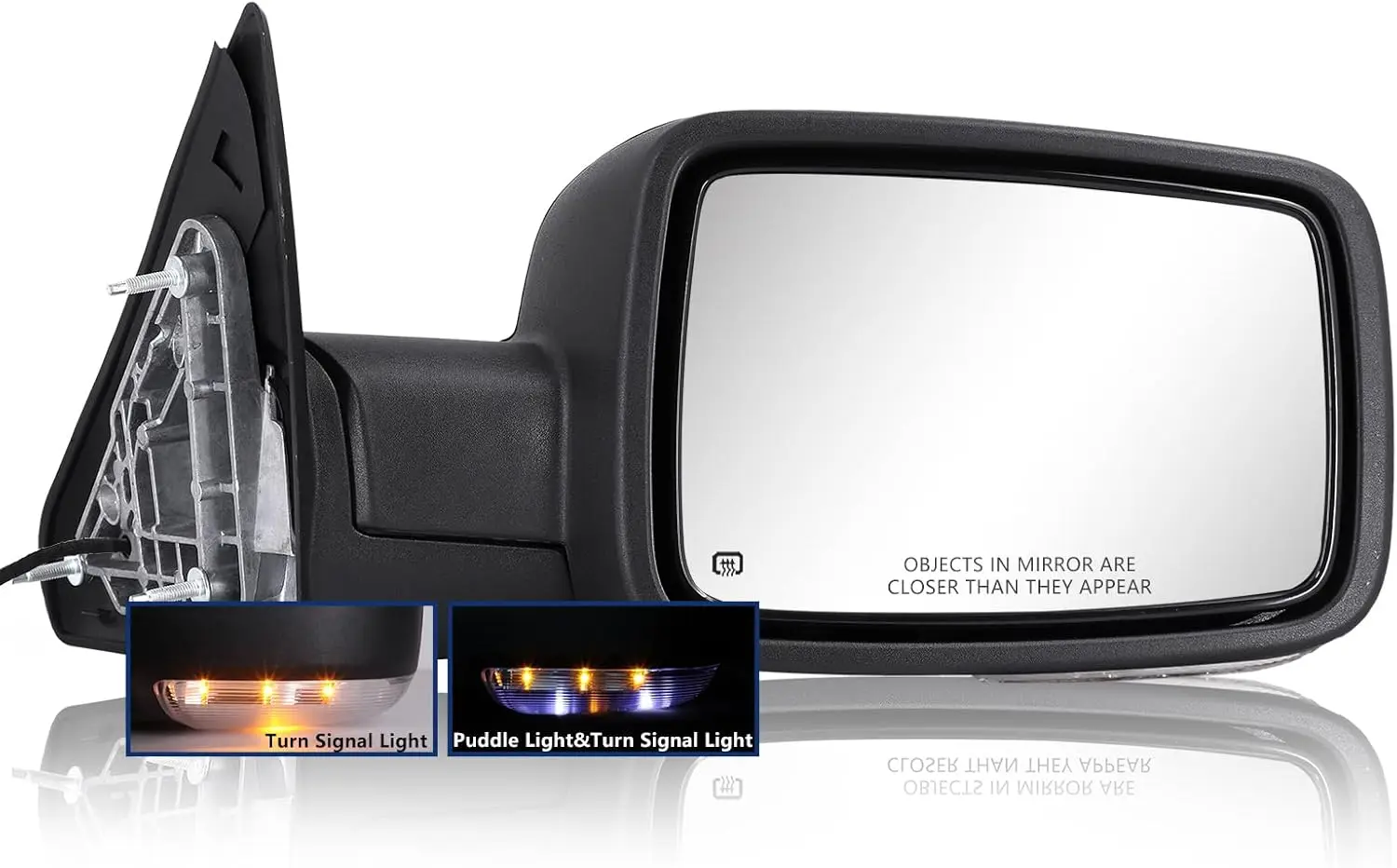 Right-Side Towing Mirror for 2009-2018 Dodge Trucks, Plastic, N/A, Power Heated, Turn Signal, Manual Folding, Power Adjustment