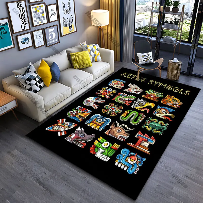 Colorful symbolic Aztec designs carpet Yoga living room room decor children's crawling mat doormat area rug games mat